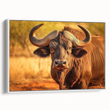 Framed canvas wall art featuring a majestic buffalo design in a side view, showcasing intricate textures and earthy tones, perfect for wildlife enthusiasts.