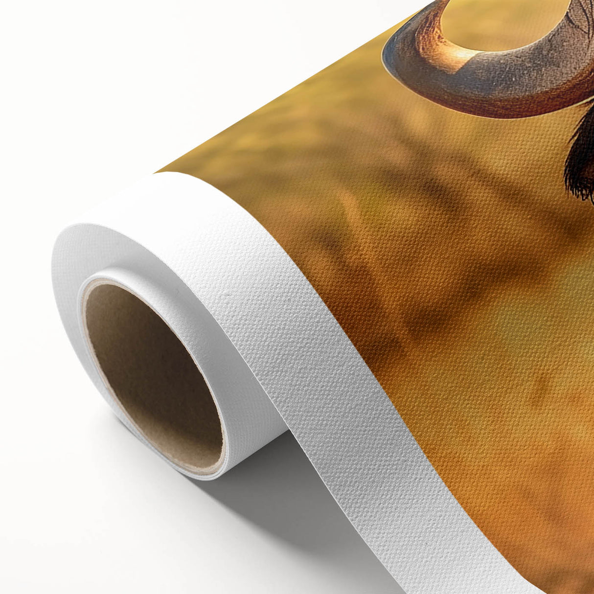 Vibrant rolled canvas artwork depicting a majestic buffalo in a natural setting, showcasing intricate details and rich colors, ideal for wildlife-themed decor.