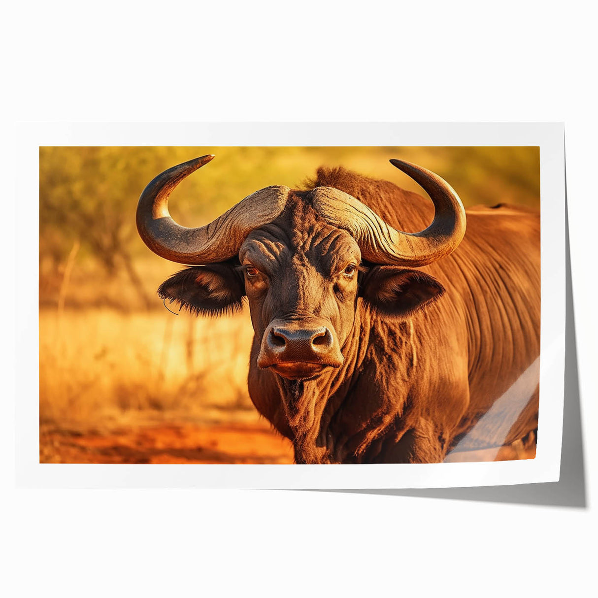 Buffalo wall art print showcasing a vibrant bison design, rolled and ready for display, perfect for wildlife enthusiasts and home decor lovers. Ideal for adding a touch of nature to any space, this high-quality art piece emphasizes the beauty of wildlife.