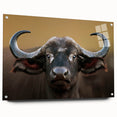 Acrylic glass wall art featuring a side view of a majestic buffalo, showcasing intricate details and vibrant colors, ideal for wildlife enthusiasts and modern decor.