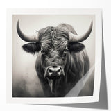 Buffalo wildlife wall art design showcasing a majestic bison against a natural landscape, printed on glossy canvas for vibrant colors and detailed textures.