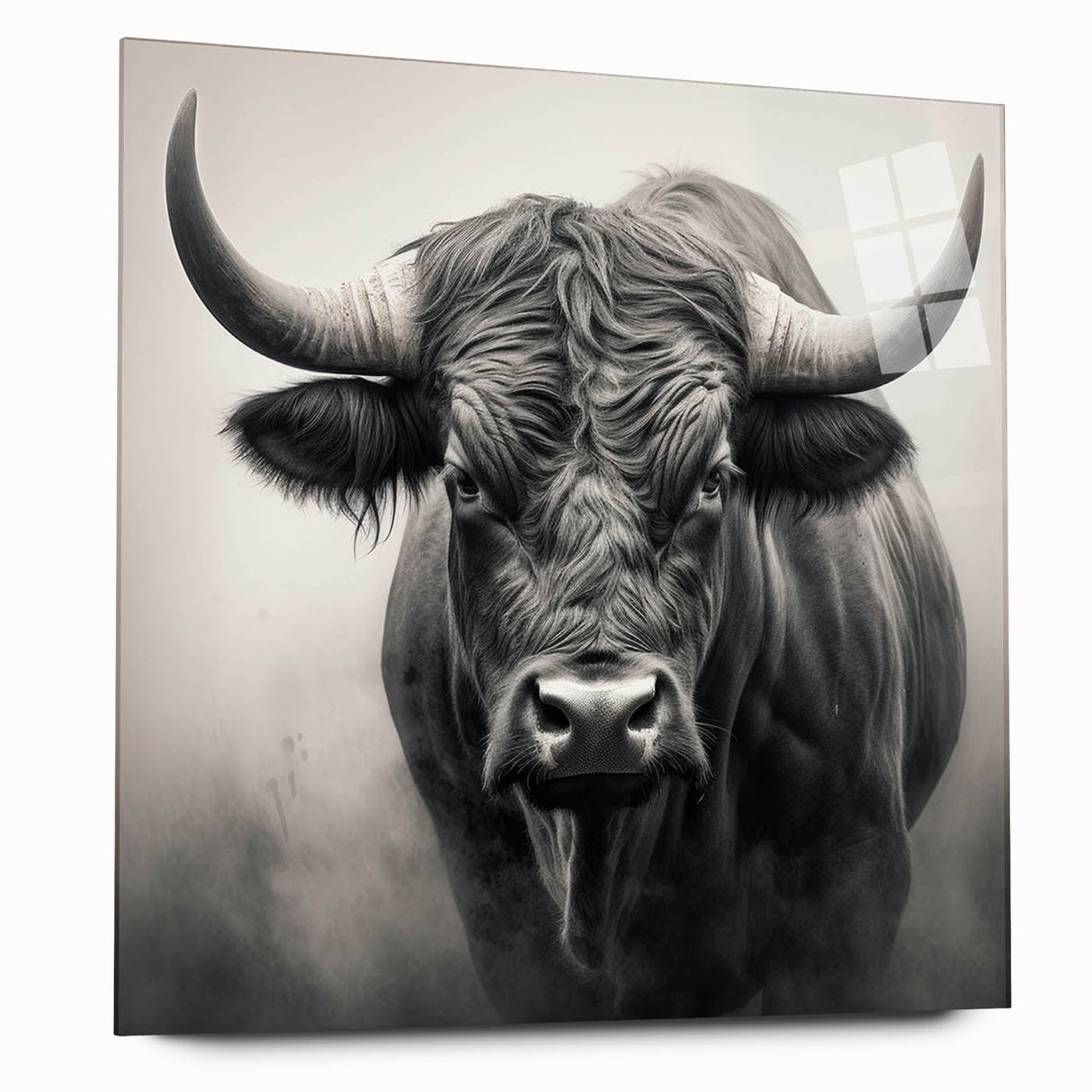 Side view of a bison wall art piece featuring a detailed acrylic glass design, showcasing vibrant colors and intricate textures, perfect for wildlife enthusiasts.