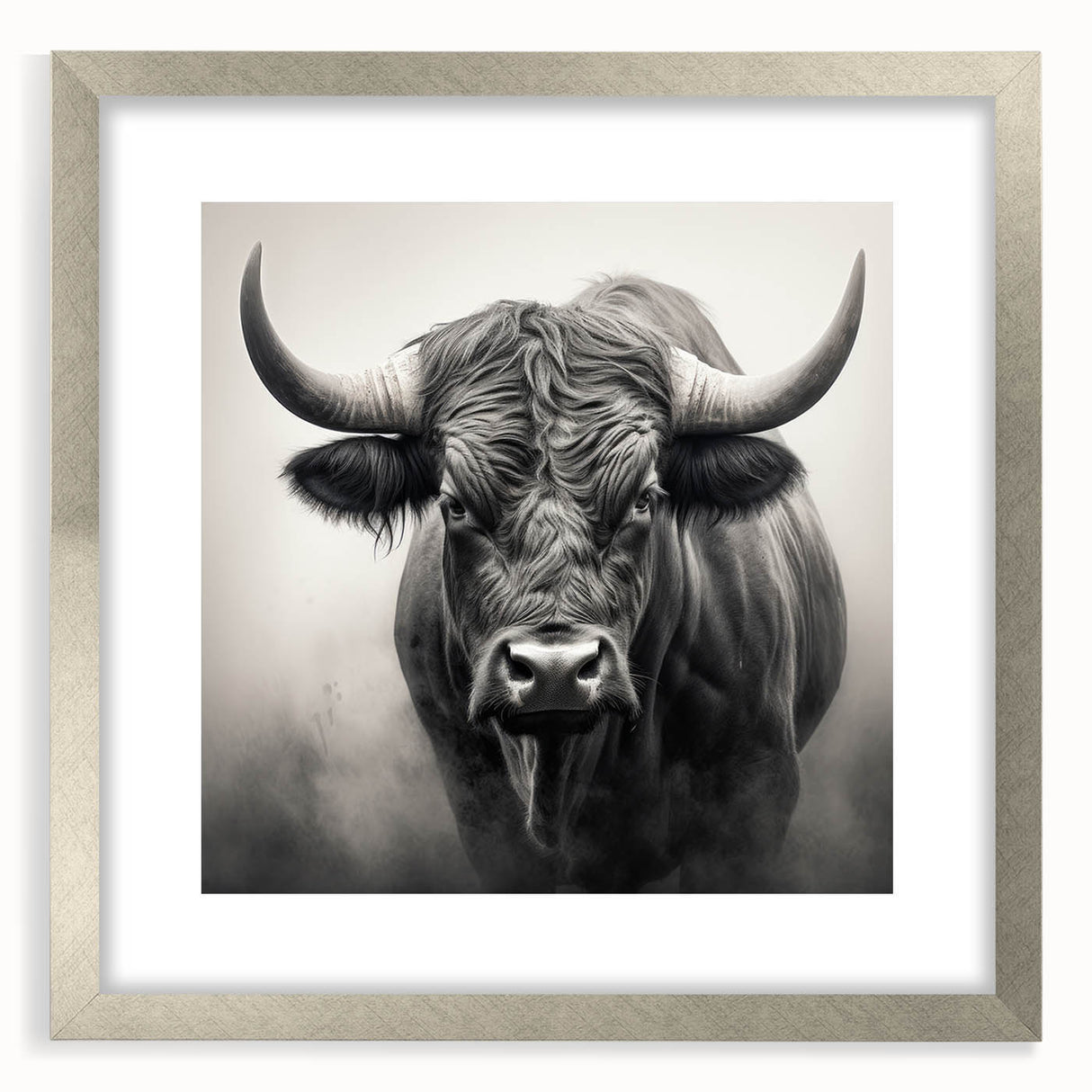 Framed wall art showcasing a silver-bordered design of a buffalo, part of a wildlife collection, ideal for enhancing home decor with a touch of nature.