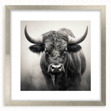 Framed wall art showcasing a silver-bordered design of a buffalo, part of a wildlife collection, ideal for enhancing home decor with a touch of nature.