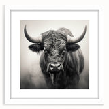 Framed wall art showcasing a majestic bison in a natural setting, featuring a white mat and sleek frame, perfect for wildlife enthusiasts and home decor.