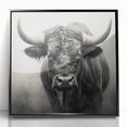 Framed acrylic wall art showcasing a striking black and white bison design, ideal for wildlife enthusiasts, set against a sleek black frame for modern decor.