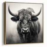 Framed canvas wall art featuring a side view of a majestic buffalo in a natural setting, accented with a gold frame, ideal for wildlife enthusiasts.