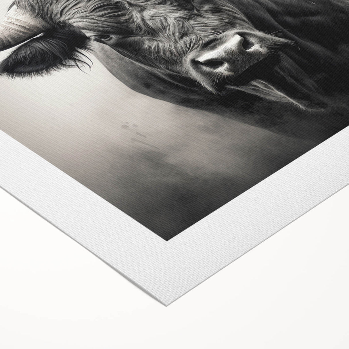 Buffalo wall art design on rolled canvas, showcasing a striking black and white illustration of a bison, perfect for wildlife enthusiasts and home decor.