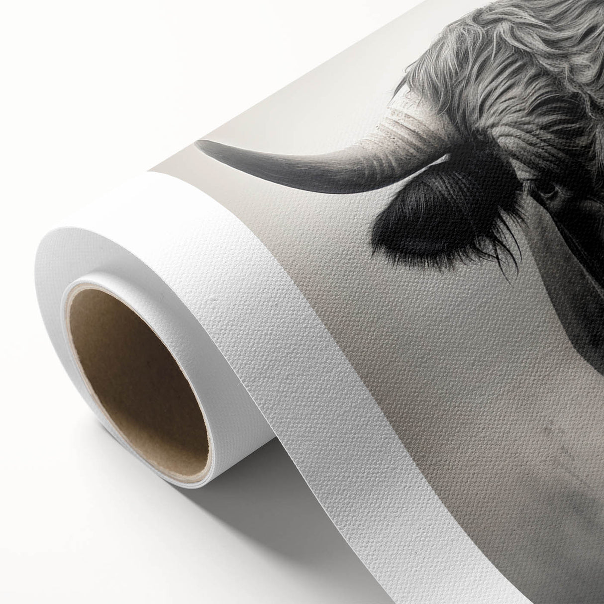 Buffalo wall art design on rolled canvas, showcasing a striking bison illustration with earthy tones, perfect for enhancing rustic home decor.