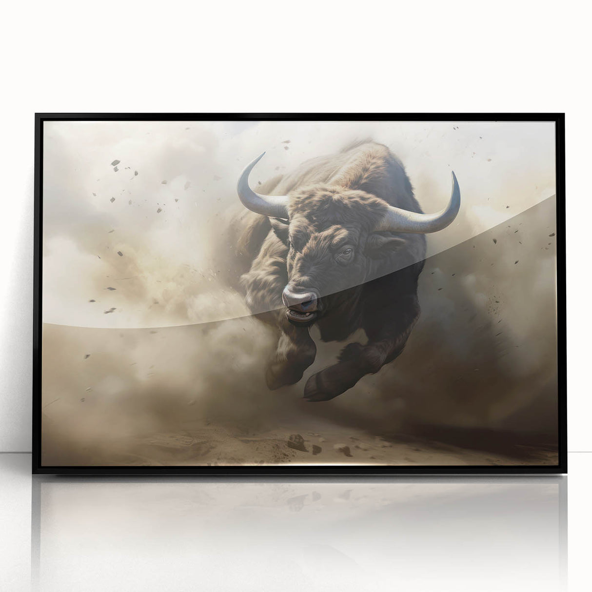 Framed wall art featuring a stunning black bison design with intricate details, showcasing the beauty of wildlife. Ideal for nature lovers' decor.