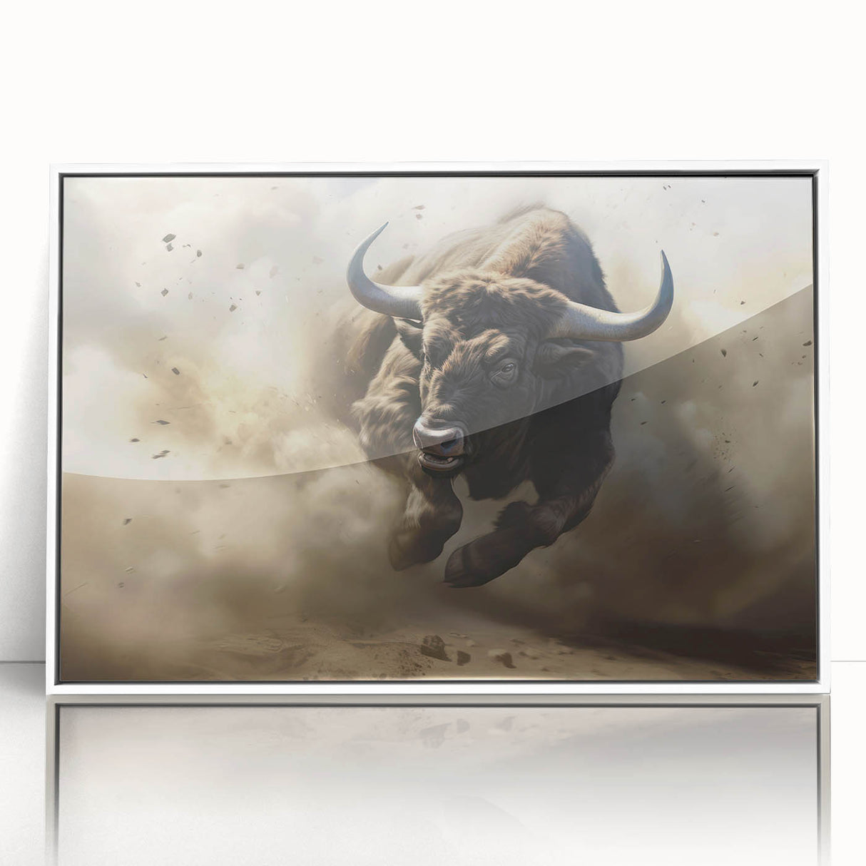 Framed acrylic wall art featuring a striking design of a buffalo, showcasing detailed textures and vibrant colors, ideal for wildlife enthusiasts and home decor.