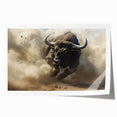 Buffalo wall art print showcasing a realistic bison design, featuring rich earthy tones on a textured surface, perfect for wildlife decor enthusiasts.
