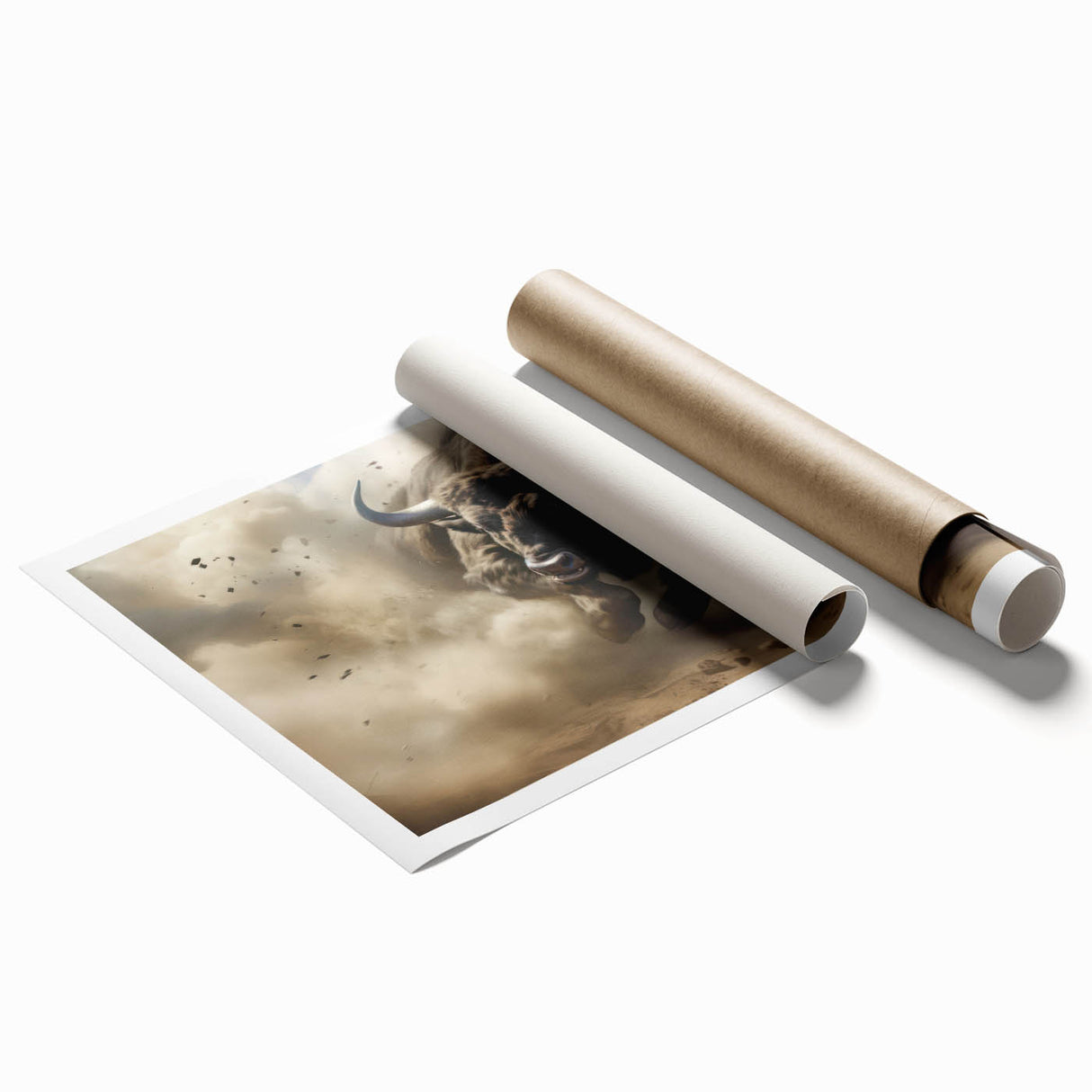 Buffalo-themed wall art design featuring a majestic bison in a natural setting, printed on high-quality canvas, perfect for home decor enthusiasts and wildlife lovers. The rolled print showcases intricate details and vibrant colors, enhancing any interior space.