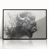 Framed wall art design showcasing a striking black buffalo silhouette against a vibrant background, perfect for wildlife enthusiasts and modern decor. This acrylic piece adds a bold touch to any space, highlighting the beauty of nature and animal artistry.