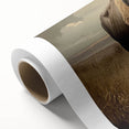 Buffalo wall art designed with intricate details depicting a bison in a natural setting, printed on high-quality rolled canvas, perfect for wildlife enthusiasts' decor.