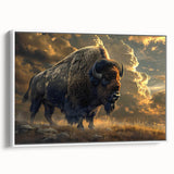 Framed canvas wall art depicting a side view of a majestic buffalo, showcasing rich textures and natural colors, perfect for wildlife enthusiasts and home decor.