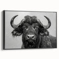 Framed canvas wall art featuring a striking black buffalo design from the A Bisson collection, showcasing intricate details and a modern aesthetic, ideal for wildlife enthusiasts.