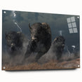 Side view of a modern acrylic glass wall art piece showcasing a striking buffalo design, featuring vibrant colors and detailed textures, ideal for wildlife enthusiasts.