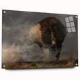 Side view of a buffalo wall art piece from the A Bisson Design collection, showcasing vibrant colors and intricate details, mounted with decorative pins.