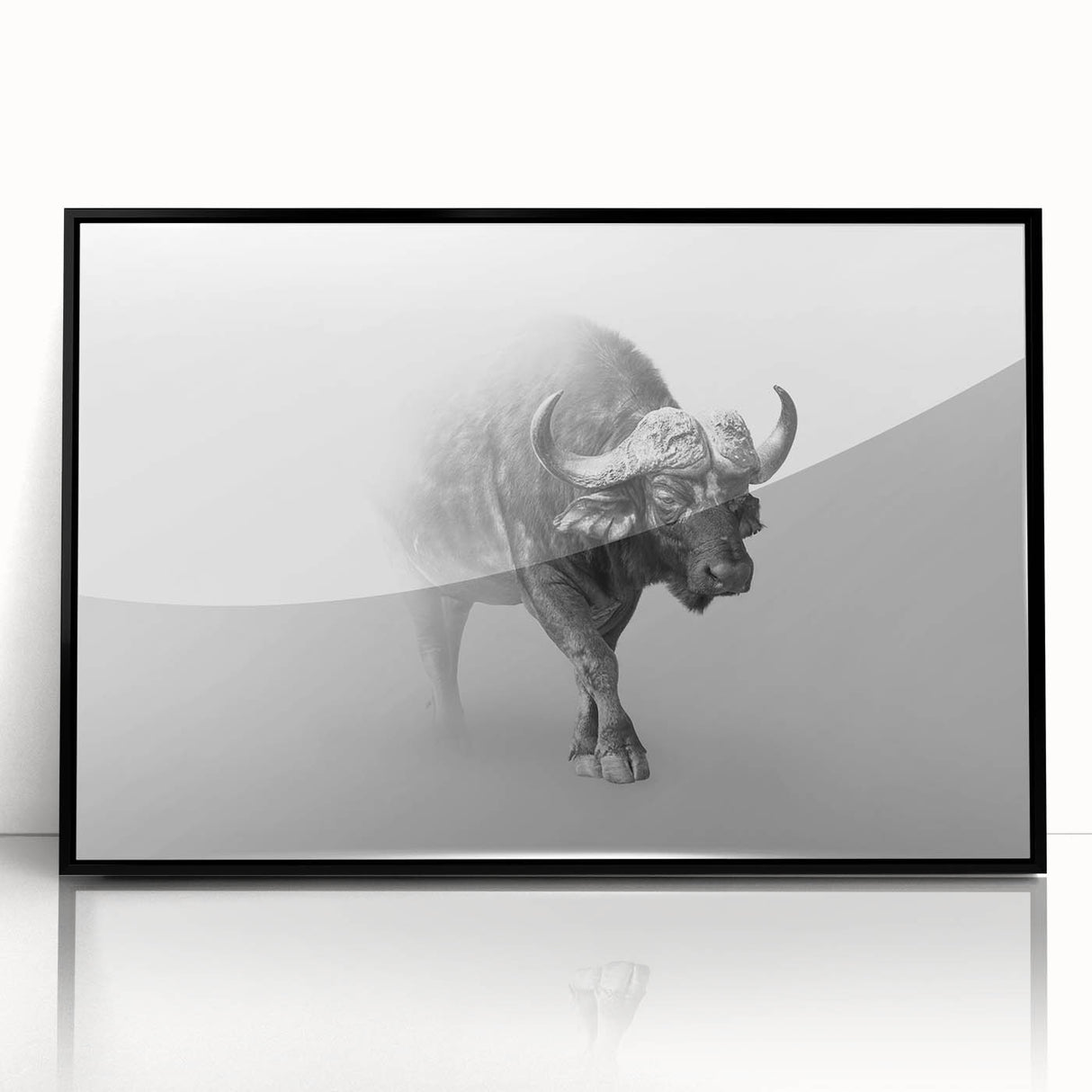 Framed wall art featuring a striking black bison design, showcasing the animal's majestic profile against a vibrant background. Ideal for wildlife enthusiasts and modern decor.