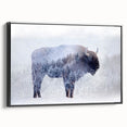 Framed canvas wall art showcasing a majestic black buffalo in a side view, emphasizing its powerful silhouette and textured details, perfect for wildlife enthusiasts.