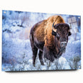 Side view of a bison wall art piece displayed in an acrylic frame, showcasing intricate details and vibrant colors, ideal for wildlife enthusiasts and home decor.