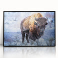 Framed wall art featuring a striking black and white buffalo design from the A Bisson collection, perfect for wildlife enthusiasts or modern home decor. The piece showcases intricate details and textures, enhancing any living space with a touch of nature-inspired elegance.