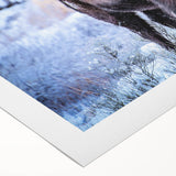 Buffalo wall art design featuring a majestic bison in a natural setting, printed on rolled canvas with vibrant colors, ideal for wildlife-themed decor.