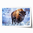 Buffalo wall art print showcasing a detailed illustration of a bison against a vibrant background, perfect for wildlife enthusiasts and home decor accents.