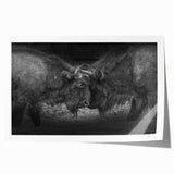 Vibrant rolled print showcasing a striking buffalo design in a wildlife theme, perfect for home decor, highlighting the beauty of nature's majestic creatures. Ideal for animal lovers and art enthusiasts alike.
