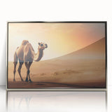 Framed acrylic wall art featuring a striking silver camel design, showcasing intricate details and a sleek front view, perfect for modern decor.