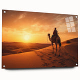Side view of a unique camel wall art design featuring vibrant colors, displayed in an acrylic glass frame, perfect for enhancing modern decor.