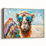 Framed canvas wall art featuring a gold side view of a camel design, showcasing intricate details and textures, perfect for enhancing home decor with a wild life theme.