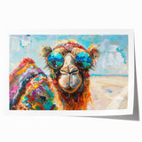 Camel wall art design showcasing a serene desert scene with warm tones and intricate details, perfect for home decor or an art collection. This rolled print adds a touch of wildlife charm to any space, ideal for animal lovers and art enthusiasts.