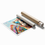 Camel-themed wall art design showcasing vibrant colors and intricate details, presented as a rolled print for easy framing or display in home decor.