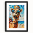 Black-framed wall art featuring a stylized camel design from the "Animals of the Wild" collection, showcasing intricate details and vibrant colors, perfect for animal lovers and home decor enthusiasts.