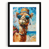 Black-framed wall art featuring a stylized camel design from the "Animals of the Wild" collection, showcasing intricate details and vibrant colors, perfect for animal lovers and home decor enthusiasts.