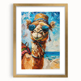 Framed wall art featuring a golden camel design against a textured background, ideal for animal-themed decor, adding elegance to any space.