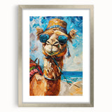 Framed wall art displaying a striking camel design from the "Animals: A Wild Life" collection, featuring a sleek silver frame and mat. Perfect for enhancing modern decor.
