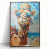 Framed wall art featuring a striking front view of a golden-accented camel design, perfect for animal lovers and modern decor enthusiasts.