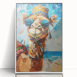 Framed acrylic wall art featuring a detailed camel design against a white background, showcasing artistic textures and vibrant colors, perfect for animal lovers and home décor enthusiasts.