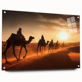 Acrylic wall art showcasing a side view of a camel in a desert setting, featuring vibrant colors and intricate details, ideal for animal lovers and desert-themed decor.