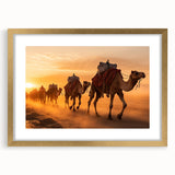 Camel-themed wall art design featuring a gold-framed collection with a mat, showcasing vibrant colors and intricate details, perfect for enhancing any decor.