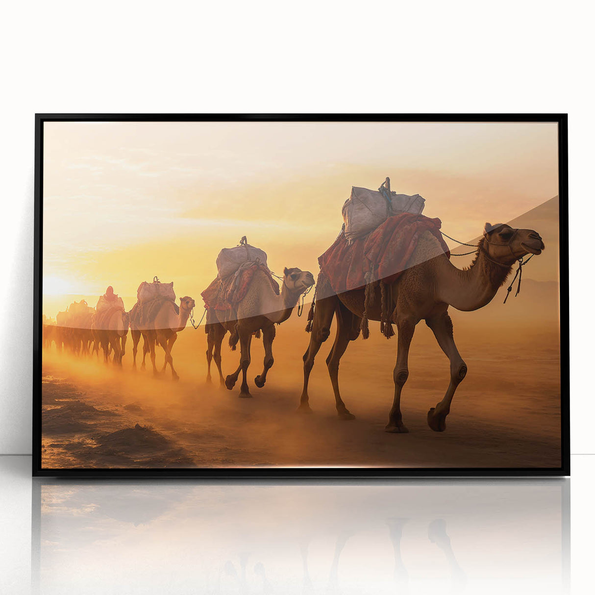 Framed wall art collection showcasing a stylish black front view of a camel design, perfect for enhancing modern home decor with a wildlife theme.