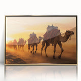 Framed wall art showcasing a detailed front view of a camel, designed with intricate patterns in gold and earthy tones, perfect for animal lovers and home decor enthusiasts.