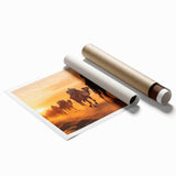 Camel-themed wall art print showcasing a vibrant desert scene with earthy tones, perfect for adding a wild life touch to your home decor.