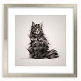 Framed wall art featuring a whimsical cat design from the Animals A Wild Life collection, showcasing a silver frame and mat, perfect for home decor.