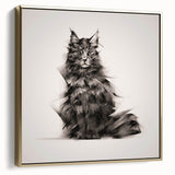 Framed wall art showcasing a whimsical cat design in vibrant colors with a gold frame, perfect for adding a playful touch to home decor.