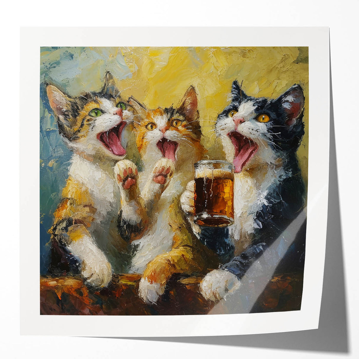 Colorful wall art collection featuring a wild cat design on glossy canvas, showcasing vibrant hues and intricate details, ideal for animal lovers and home decor enthusiasts.