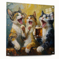 Colorful acrylic glass wall art featuring a whimsical cat design from the "Animals: A Wild Life" collection, displayed with pins against a neutral backdrop.